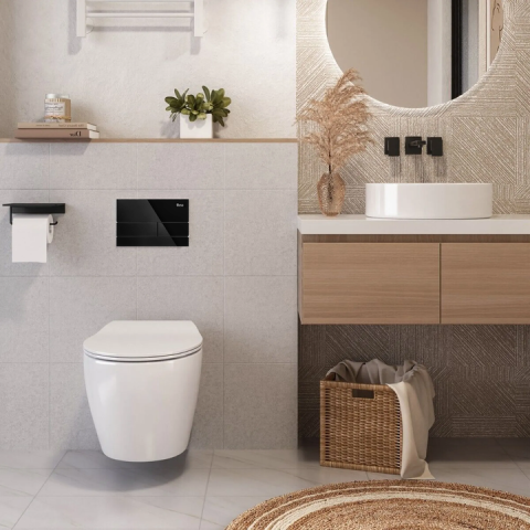 Cadru WC încastrat K011A-Q Rea cu buton T negru sticla [1]