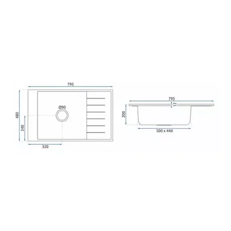 Chiuveta compozit Rea Sten negru mat 80x48 cm [6]