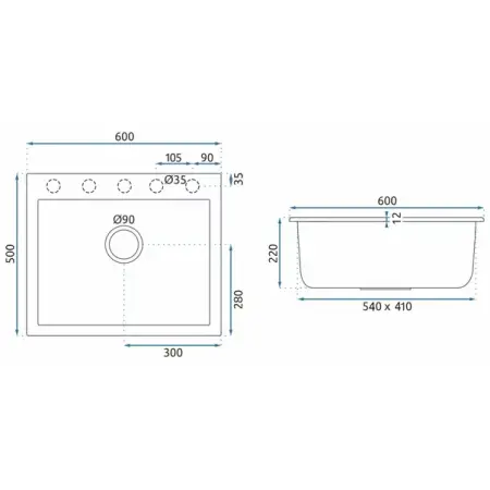 Chiuveta compozit Rea West XL gri 50x60 cm [5]