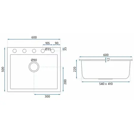 Chiuveta compozit Rea West XL negru metalic 50x60 cm [5]