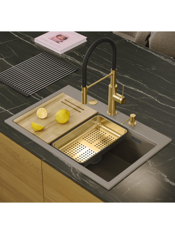 Chiuveta din granit MARC 110 WORKSTATION ventil auriu, bej [8]