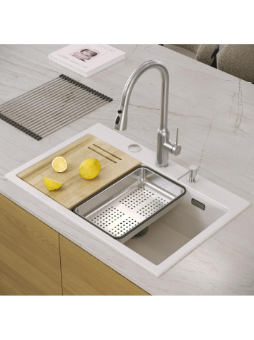 Chiuveta din granit MARC 110 WORKSTATION ventil crom, Alb [8]