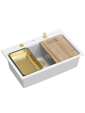 Chiuveta din granit MARC 110 WORKSTATION ventil crom, Alb [10]