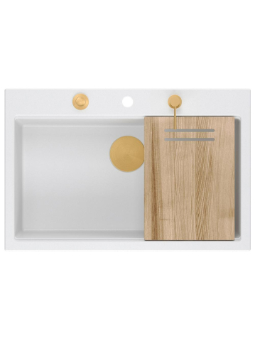 Chiuveta din granit MARC 110 WORKSTATION ventil crom, Alb [3]