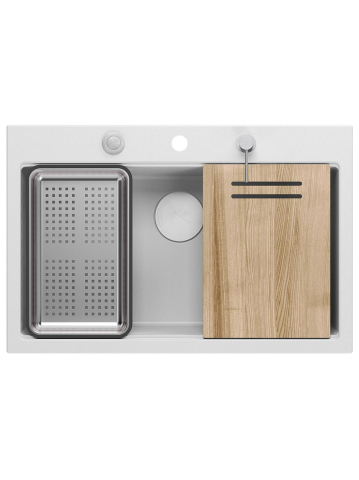 Chiuveta din granit MARC 110 WORKSTATION ventil crom, Alb [4]