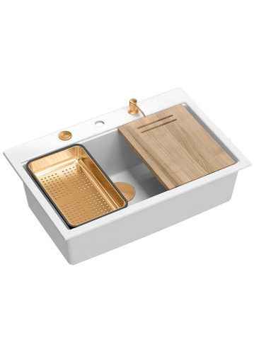 Chiuveta din granit MARC 110 WORKSTATION ventil crom, Alb [2]