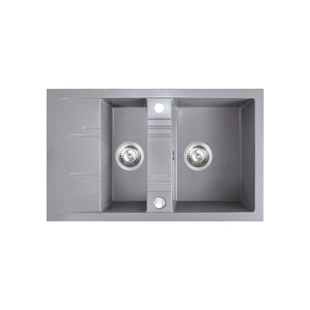 Chiuvete bucatarie - Chiuveta granit Ferro, Mezzo II, dreptunghiulara, 2 cuve cu picurator, 790x480 mm, gri