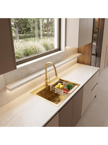 Chiuveta otel inoxidabil REA Leo 50 500x450 mm auriu periat set accesorii [6]