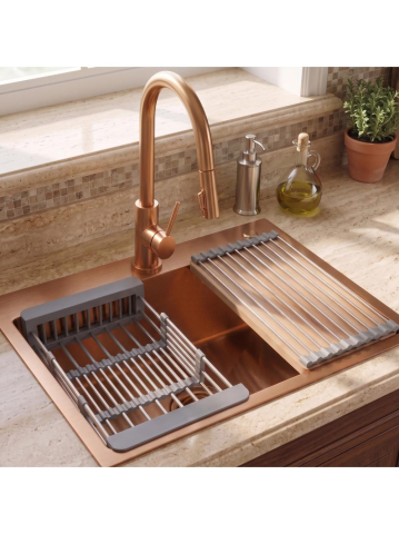Chiuveta otel inoxidabil REA Liam Brush Copper 580x450x185 mm cu accesorii [3]