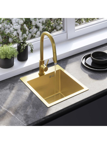Chiuveta otel inoxidabil REA Leo 40 450x400mm auriu periat set accesorii bucatarie [4]