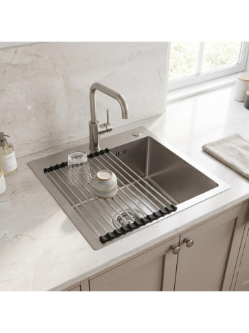Chiuveta din otel REA Leo 40 Nickel Periat 450x400x185mm set accesorii [2]