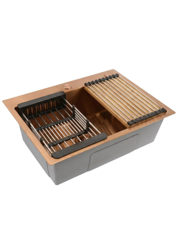 Chiuveta otel inoxidabil REA Liam cupru periat 580x450x185mm cu set accesorii bambus scurgator [7]