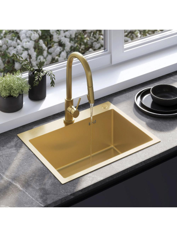 Chiuveta otel inoxidabil REA Liam 580x450 mm auriu periat set accesorii [2]