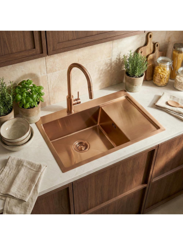 Bucatarie - Chiuvetă inox Fin 62x48 cm cu baterie cupru periat