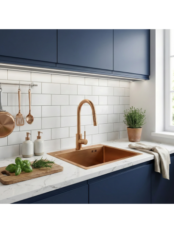 Chiuvetă inox Leo 40x45 cm cu baterie cupru periat [3]