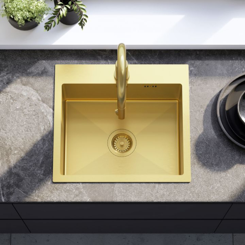 Chiuvetă inox Leo 50 cu baterie auriu periat [2]