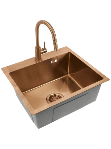 Chiuvetă inox Leo 50x45 cm cu baterie cupru periat [6]