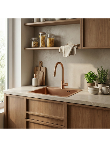 Bucatarie - Chiuvetă inox Leo 50x45 cm cu baterie cupru periat