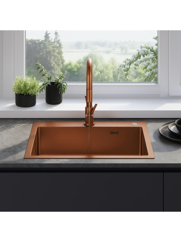 Chiuvetă inox Liam cu baterie cupru periat [2]