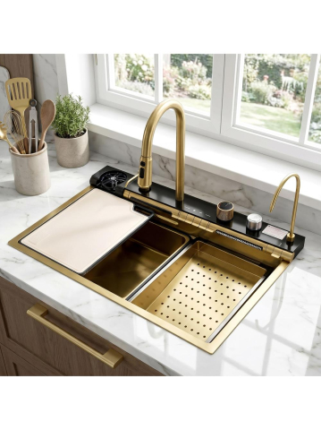 Chiuvetă multifuncțională din oțel 10 în 1 REA Alonzo 75x46 cm auriu periat [4]
