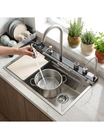 Chiuvetă multifuncțională din oțel 10 în 1 REA Alonzo 75x46 cm crom periat [5]