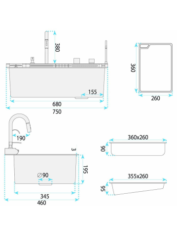 Chiuvetă multifuncțională din oțel 10 în 1 REA Alonzo 75x46 cm crom periat [12]