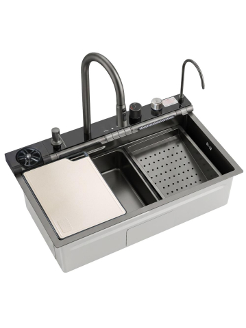 Chiuvetă multifuncțională din oțel 10 în 1 REA Alonzo 75x46 cm Negru metalic [17]