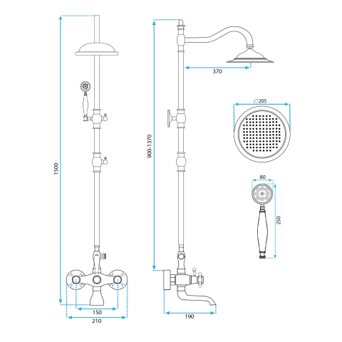 Coloana de dus cu baterie dubla comanda bronz periat Rea Bergamo [7]