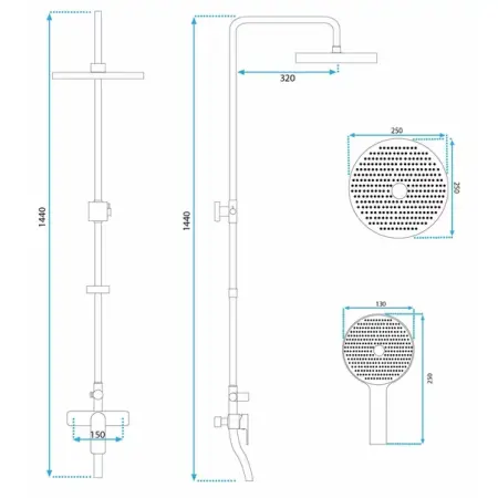Coloana de dus cu baterie monocomanda auriu Rea Bloom [5]