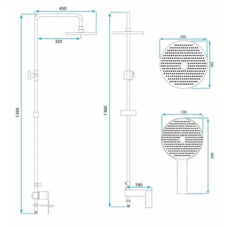Coloana de dus cu baterie monocomanda auriu Rea Veneta [4]