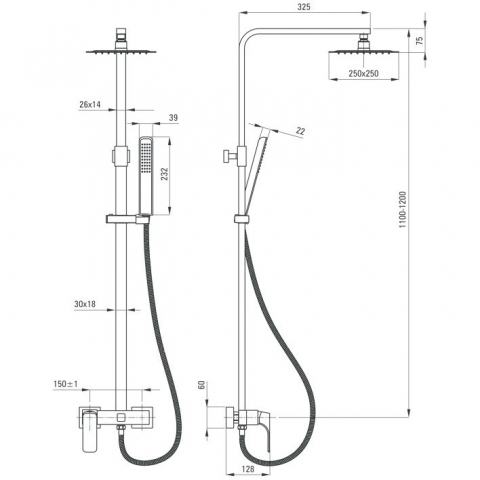 Coloana de dus cu baterie monocomanda negru mat Deante Hiacynt [3]