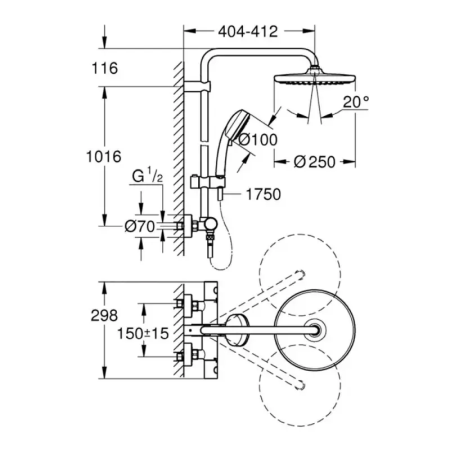 Coloana de dus cu baterie termostatata 26670000 Grohe Tempesta Cosmopolitan 250 [4]