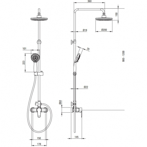 Coloana de dus cu baterie termostatata Deante Corio cu 2 functii [1]