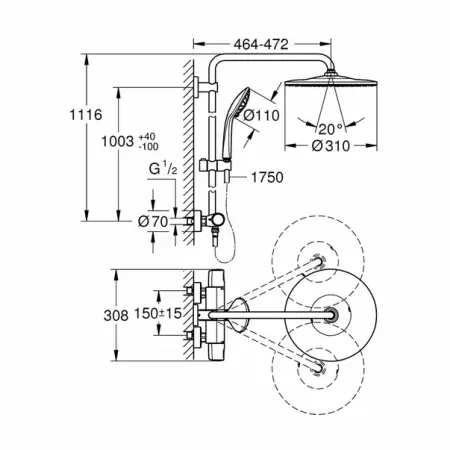 Coloana de dus cu baterie termostatata Grohe Euphoria 310 [1]