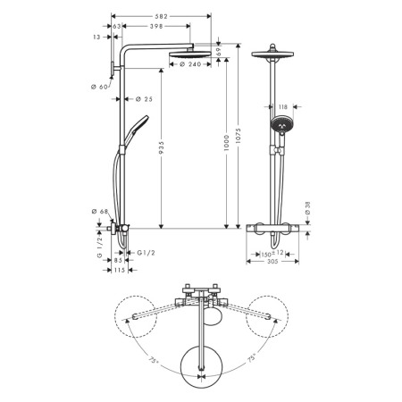 Coloana de dus cu termostat Hansgrohe, Raindance Select S240, crom [1]