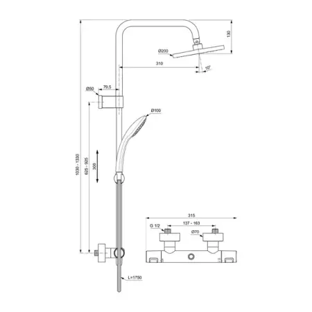 Coloana de dus cu termostat Ideal Standard Ceratherm T25 negru mat palarie 1 functie [10]