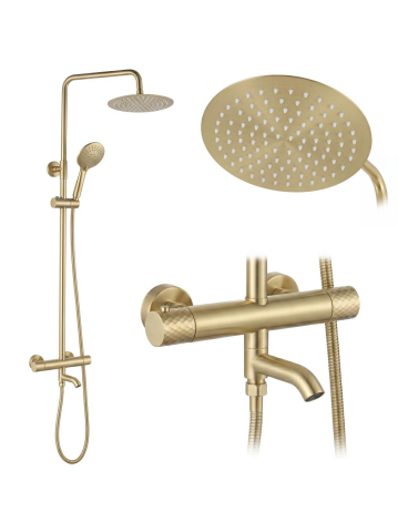Sisteme de dus - Coloana de dus cu termostat Lungo Diamond auriu periat