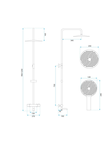 Coloana de dus cu termostat Lungo Diamond cupru [4]