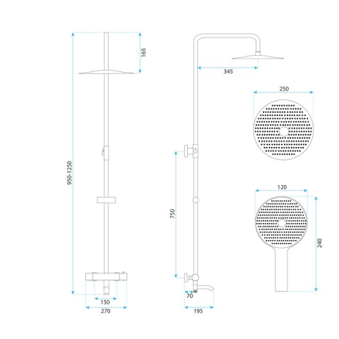 Coloana de dus cu termostat Lungo Diamond cupru [4]