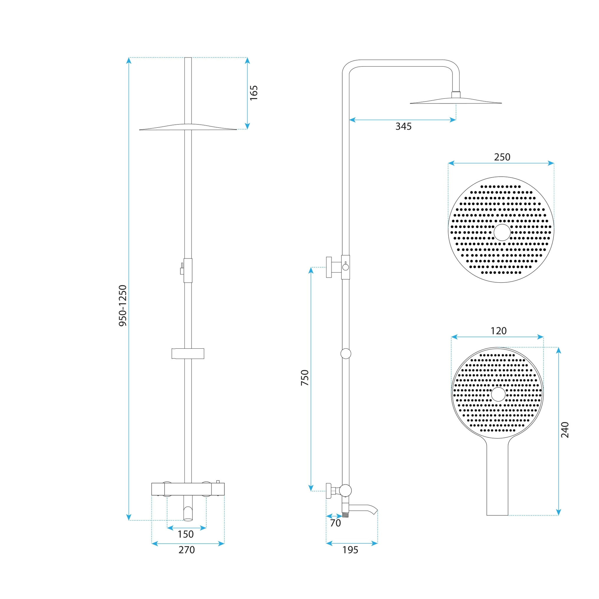 Coloana de dus cu termostat Rea Lungo Diamond cupru periat 820-1170 mm [8]