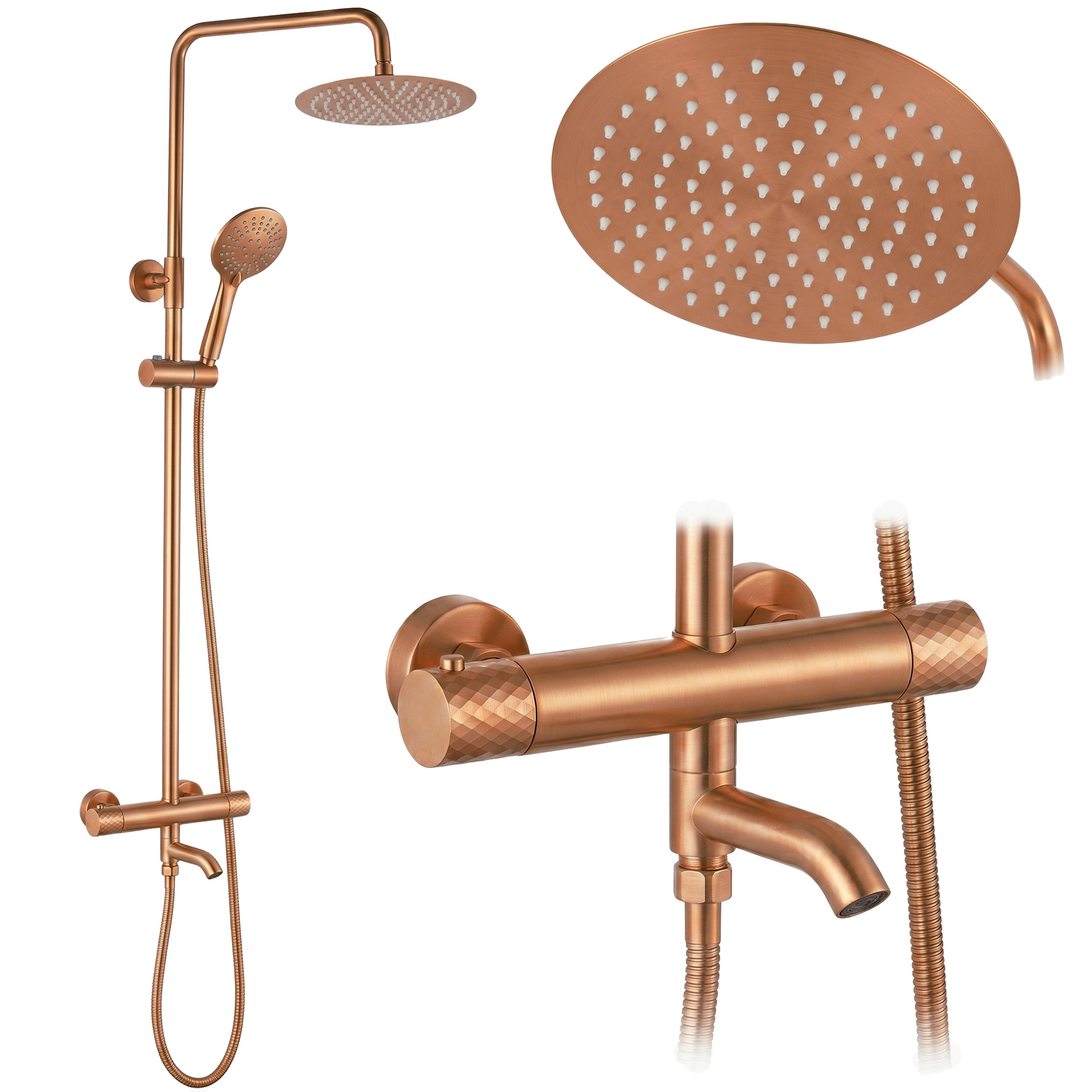 Coloana de dus cu termostat Lungo Diamond cupru periat