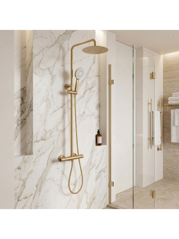 Coloane de dus - Coloana de dus cu termostat Rea Drop auriu periat montaj suprafata 845-1205 mm