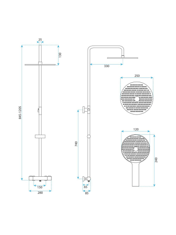 Coloana de dus cu termostat Rea Drop auriu periat montaj suprafata 845-1205 mm [9]