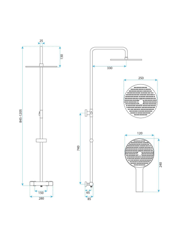 Coloana de dus cu termostat Rea Drop cupru periat montaj suprafata 845-1205 mm [10]