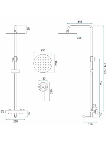 Coloana de dus cu termostat REA Lungo finisaj cupru montaj suprafata 820-1170 mm [8]