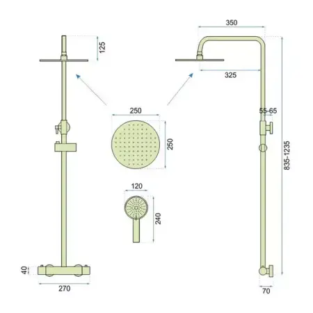 Coloana de dus cu termostat Rea Vincent palarie 1 functie auriu periat [7]