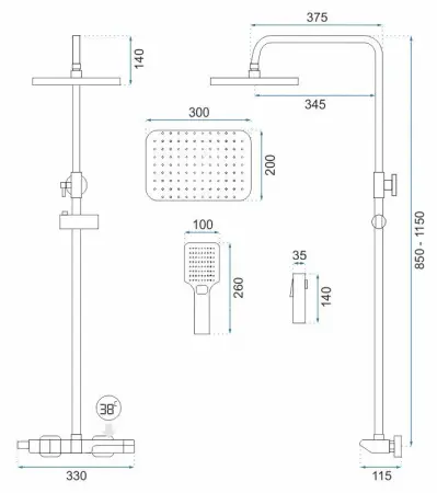 Coloana de dus cu termostat Rob Nichel Inox Periat, Rea [9]