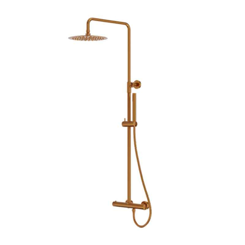 Sisteme de dus -  Coloana de dus LaVita, Verdi, cu baterie termostatică, pălărie rotunda, bară și furtun, 1 jet, brushed copper