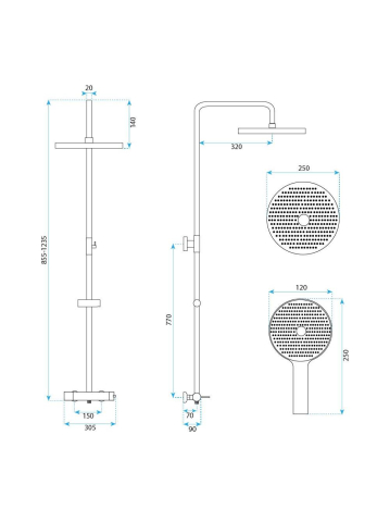 Set dus aparent Rea Grace cupru periat baterie monocomanda bara reglabila 855-1235 mm [9]