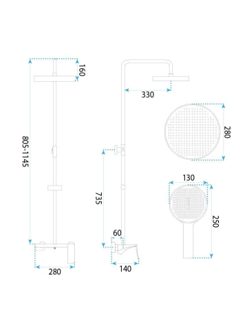 Set dus Rea Vision auriu periat baterie monocomanda coloana reglabila pipa pivotanta [8]